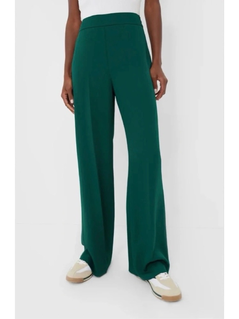 Tuckernuck • Erin Pants wide leg Deep Green dark trouser flat front satin twill